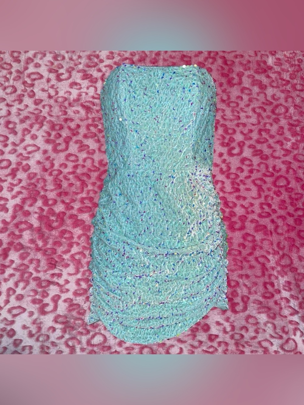 SHEIN teal sequin strapless mini dress